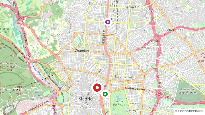 Mapa de Perretxico Chueca, la misa de Cibeles y el acto de Plaza de Lima